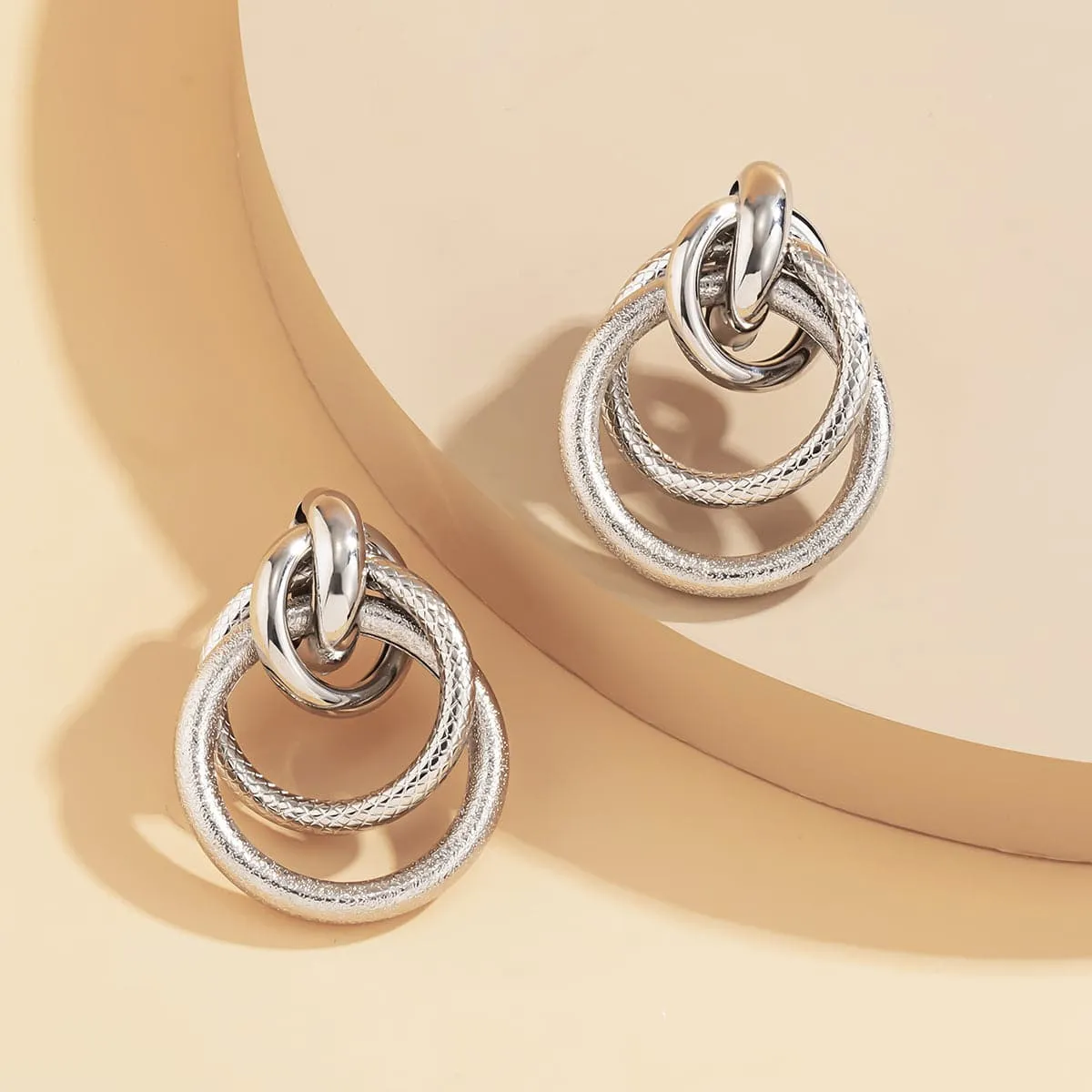 Silver-Plated Layered Circles Drop Earrings