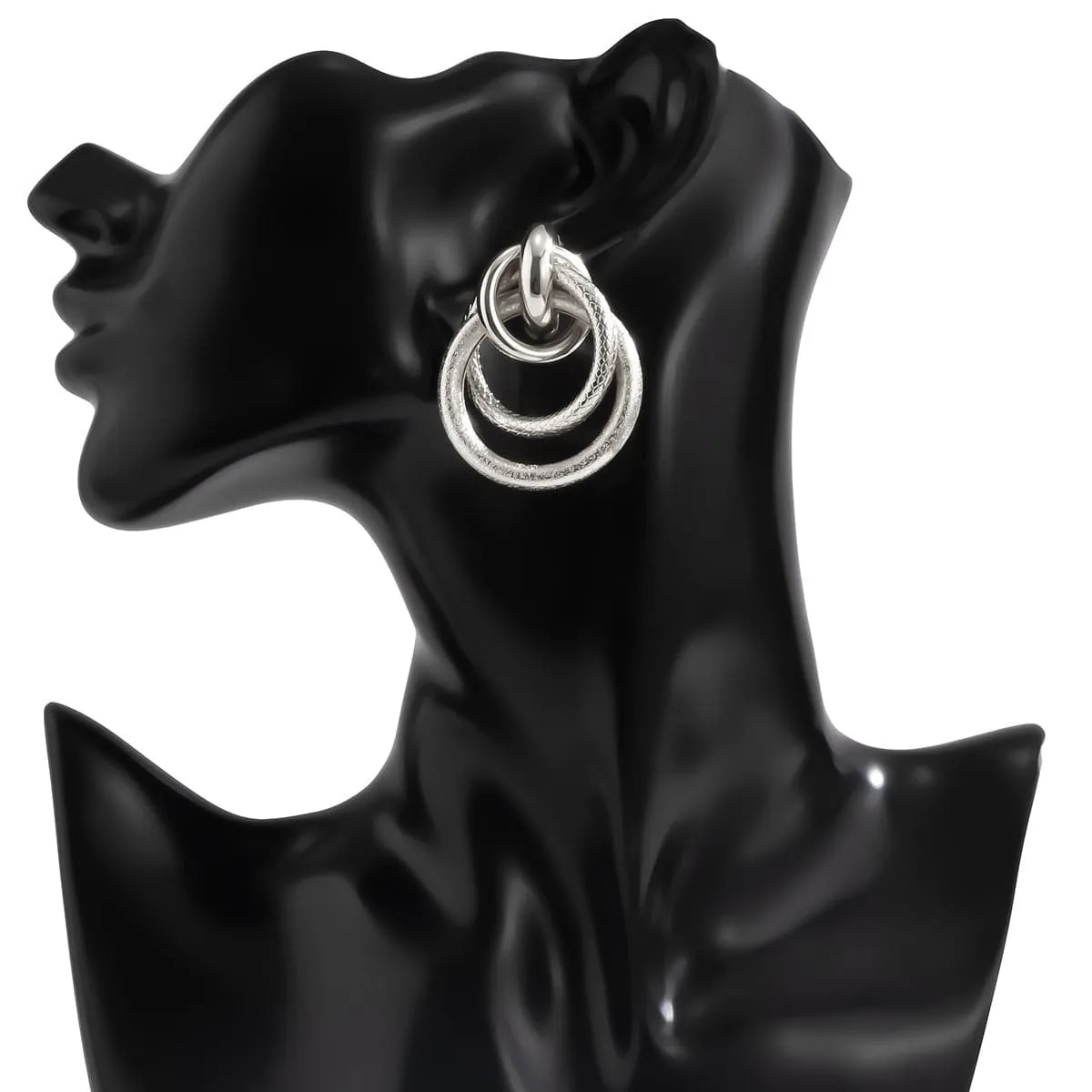 Silver-Plated Layered Circles Drop Earrings