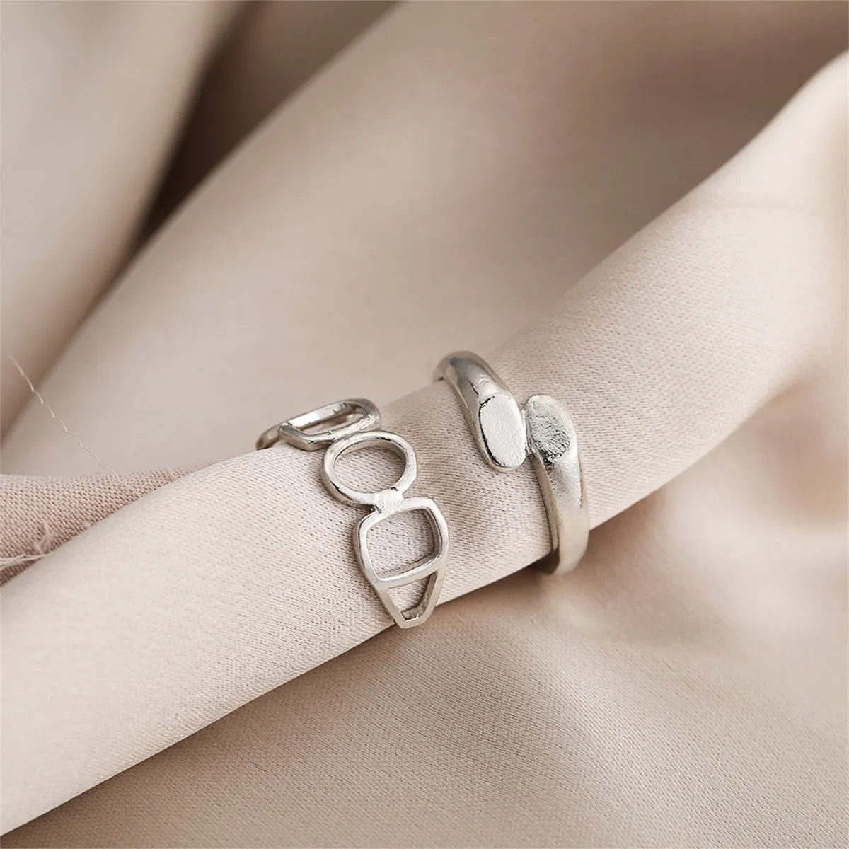 Silver-Plated Open Geometric Ring Set