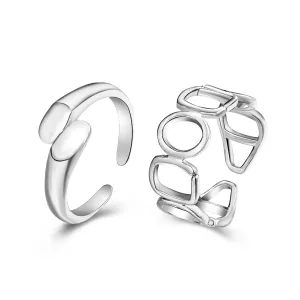 Silver-Plated Open Geometric Ring Set