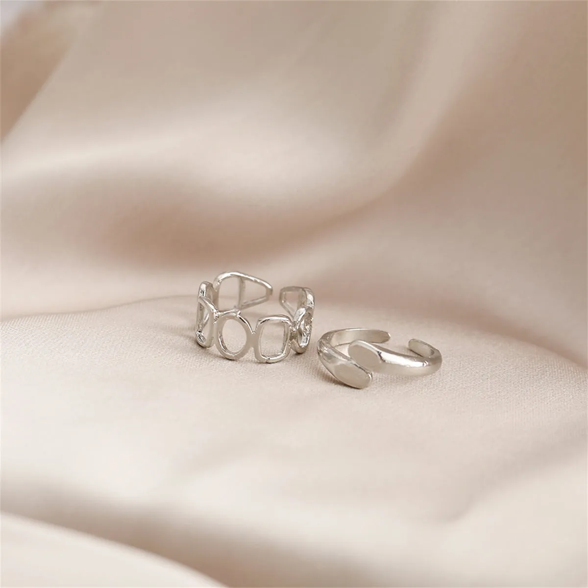 Silver-Plated Open Geometric Ring Set