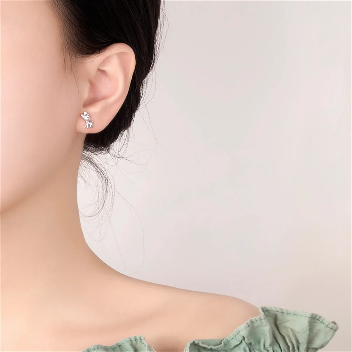 Silver-Plated Reindeer Stud Earrings