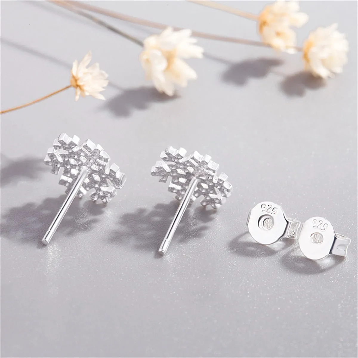 Silver-Plated Snowflake Stud Earrings