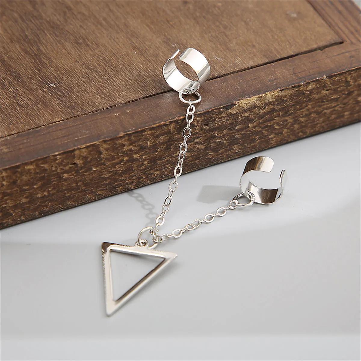 Silver-Plated Triangle Drop Double Ear Cuff