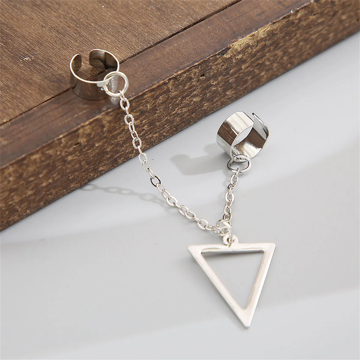Silver-Plated Triangle Drop Double Ear Cuff