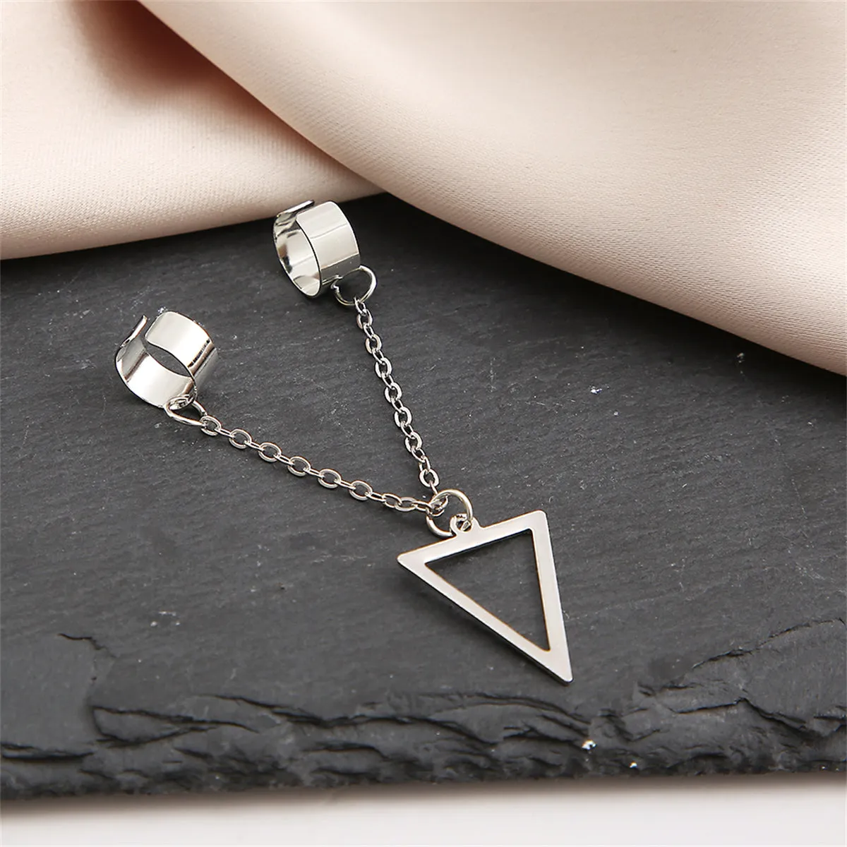 Silver-Plated Triangle Drop Double Ear Cuff
