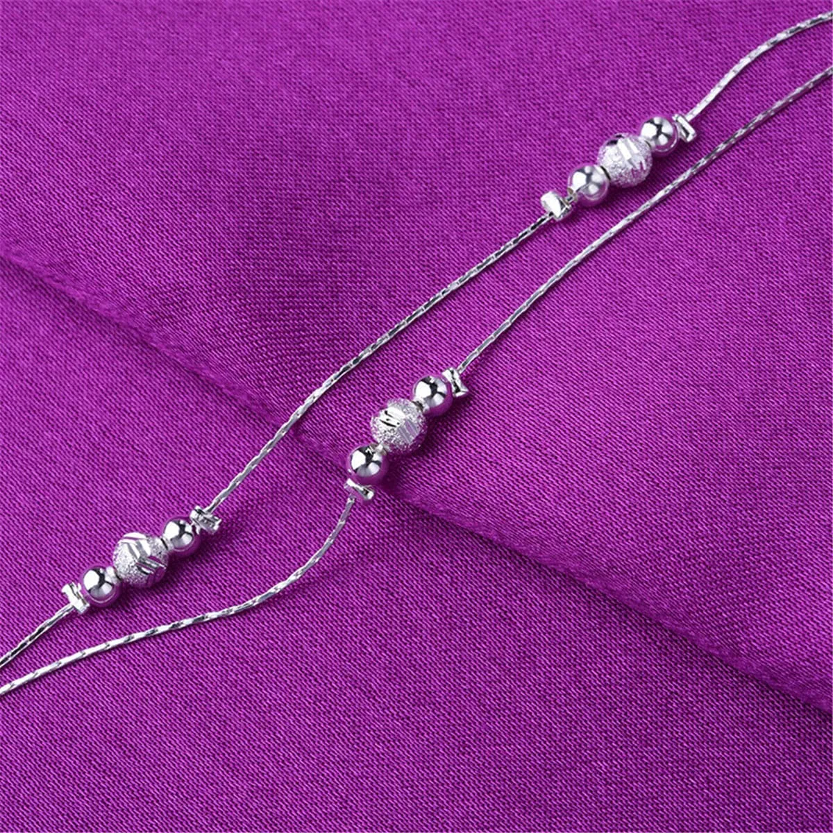 Silver-Plated Triple Bead Station Anklet