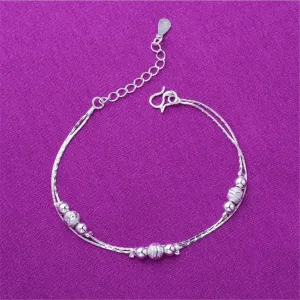 Silver-Plated Triple Bead Station Anklet