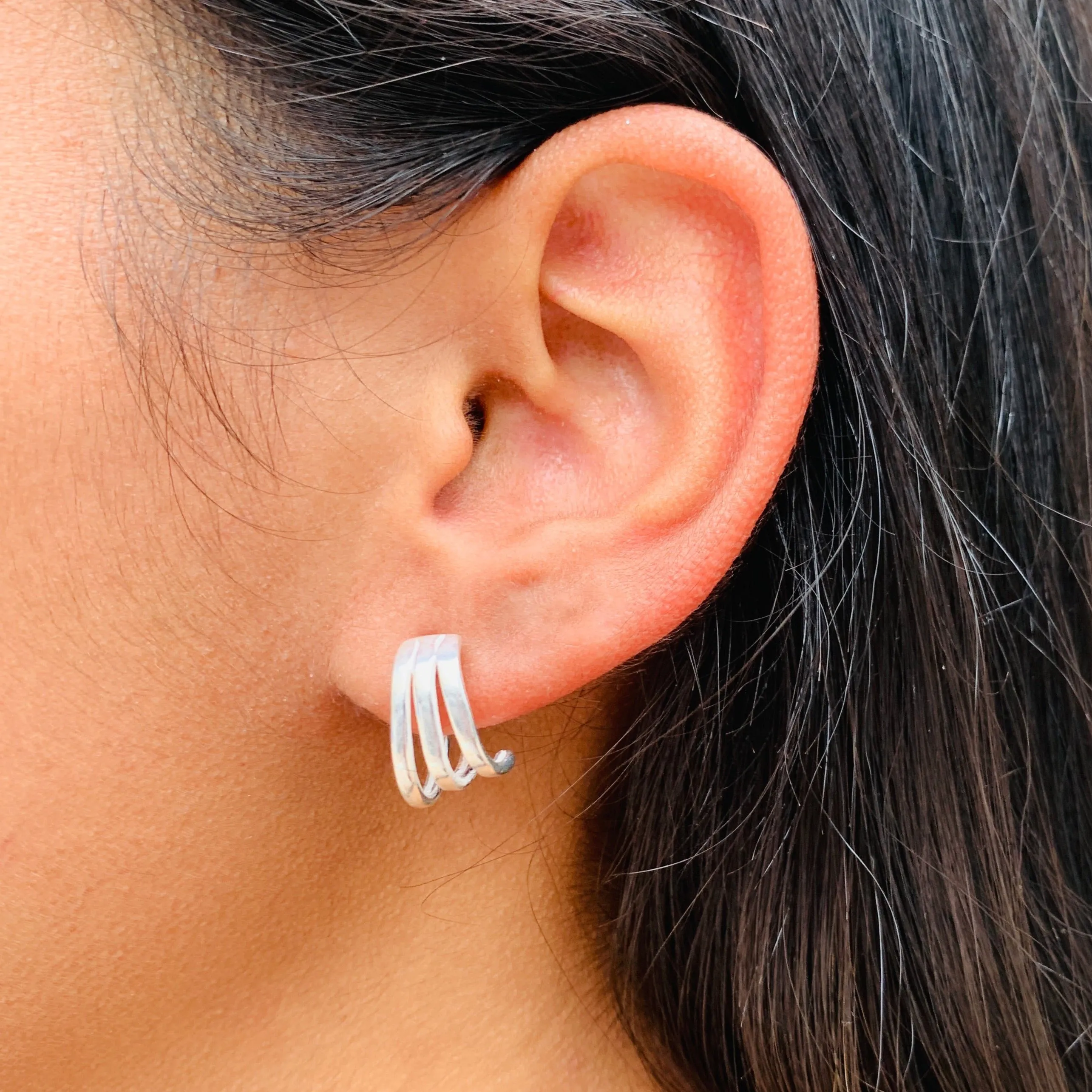 Silver Triple Hoops