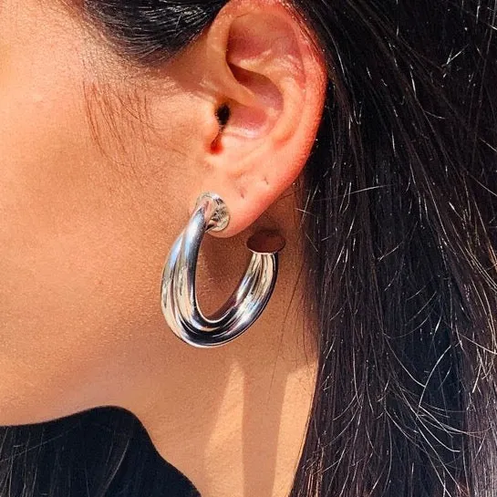 Silver Twist Hoops