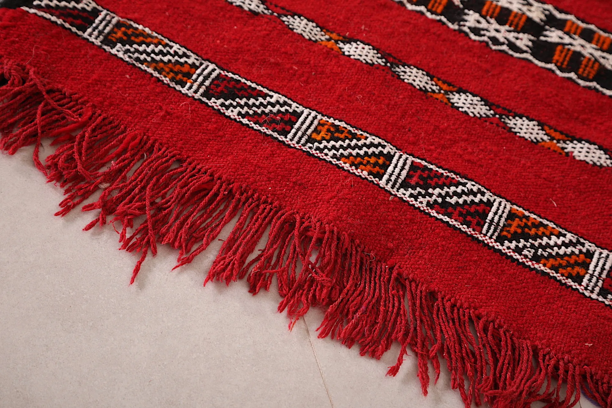 Small Moroccan Kilim 2.2 FT x 5.2 FT - Bold Red & Black Design