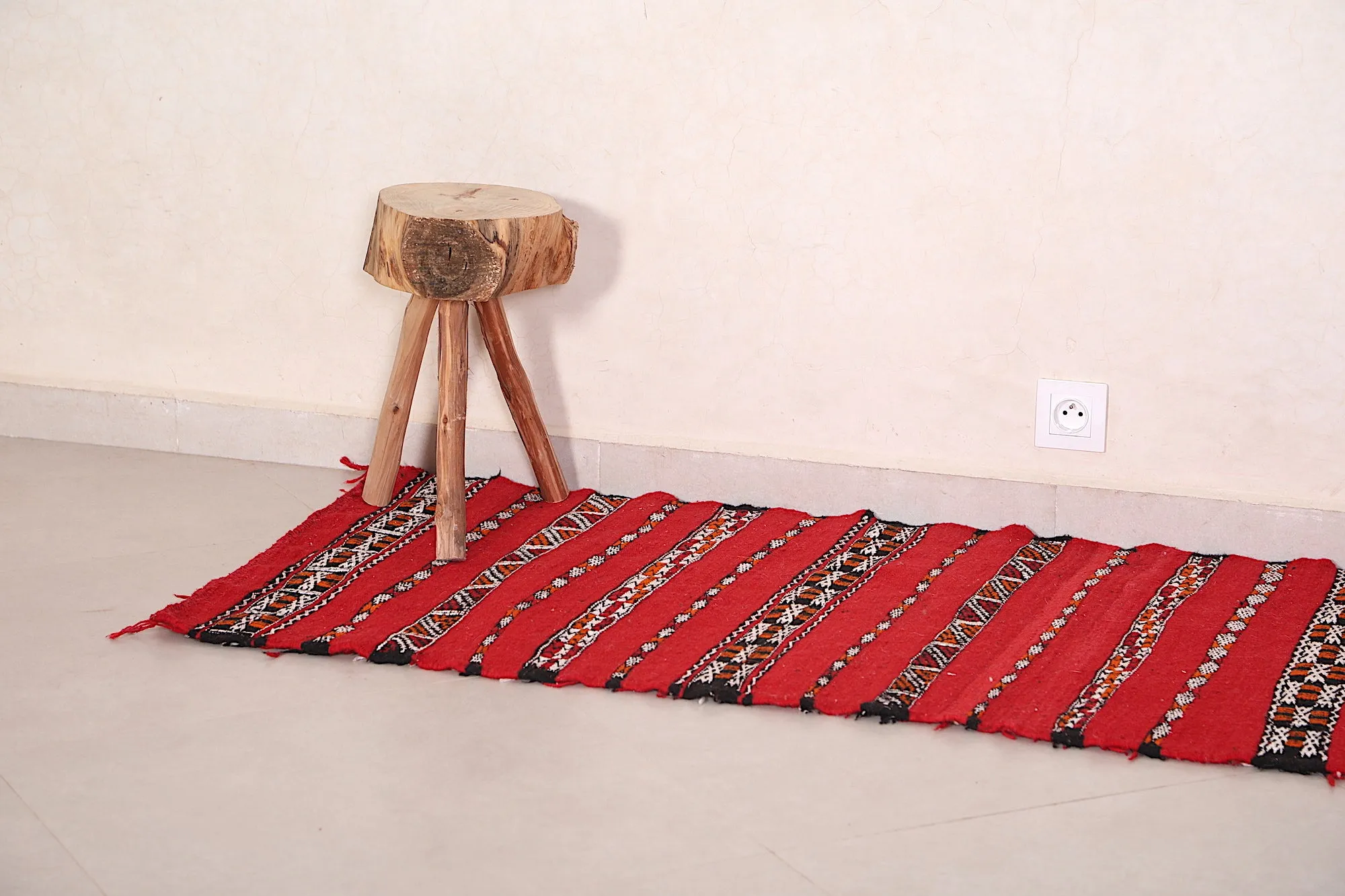 Small Moroccan Kilim 2.2 FT x 5.2 FT - Bold Red & Black Design