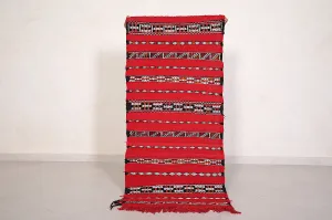 Small Moroccan Kilim 2.2 FT x 5.2 FT - Bold Red & Black Design