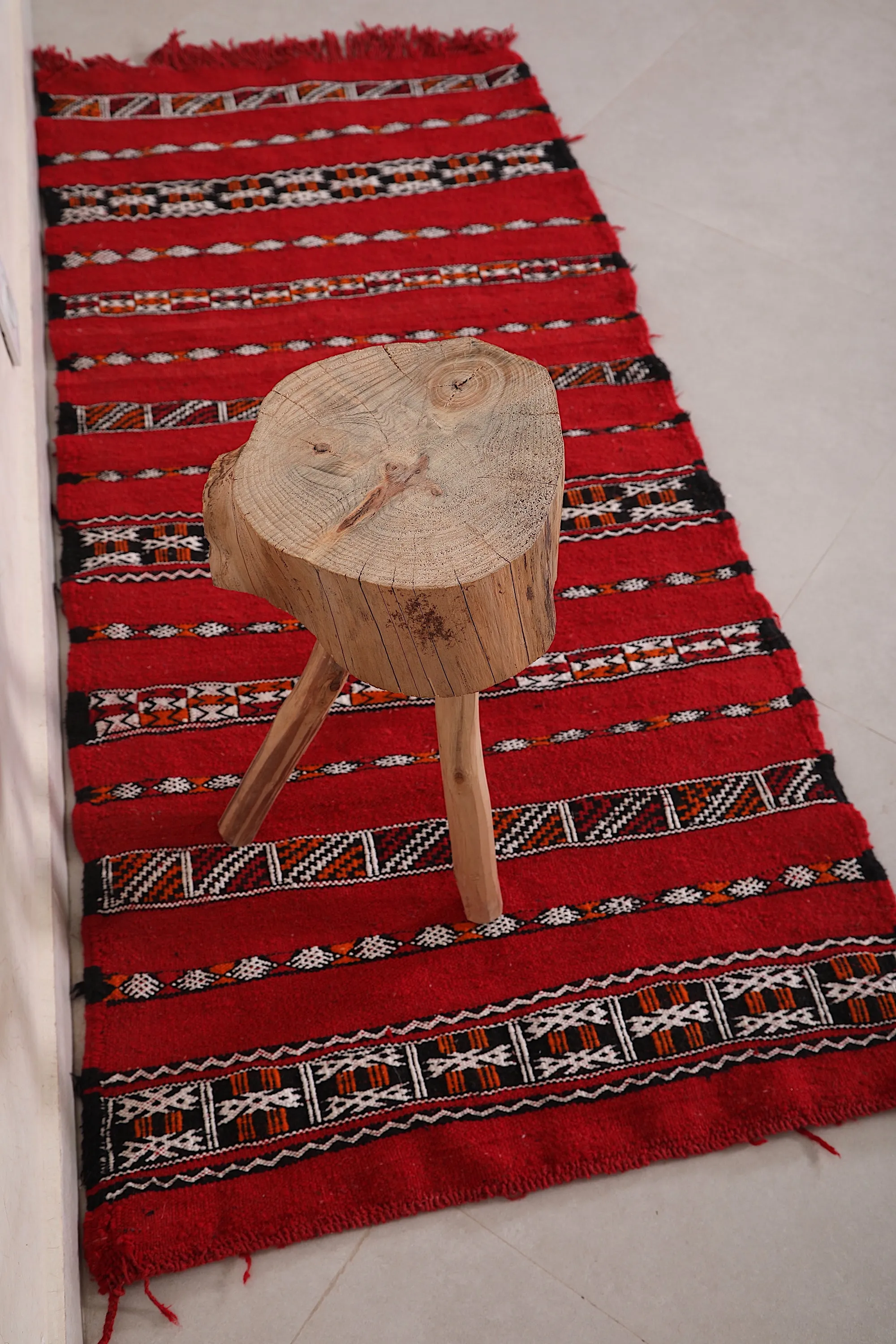 Small Moroccan Kilim 2.2 FT x 5.2 FT - Bold Red & Black Design
