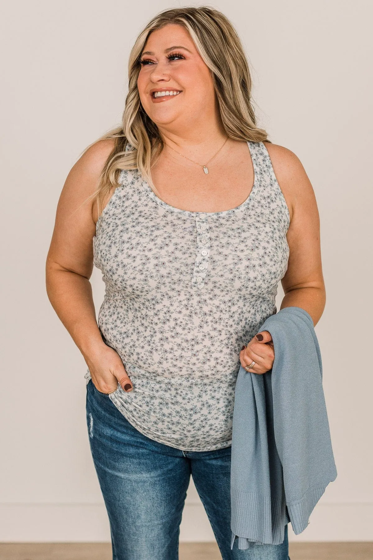 So Into You Floral Tank- Ivory & Blue