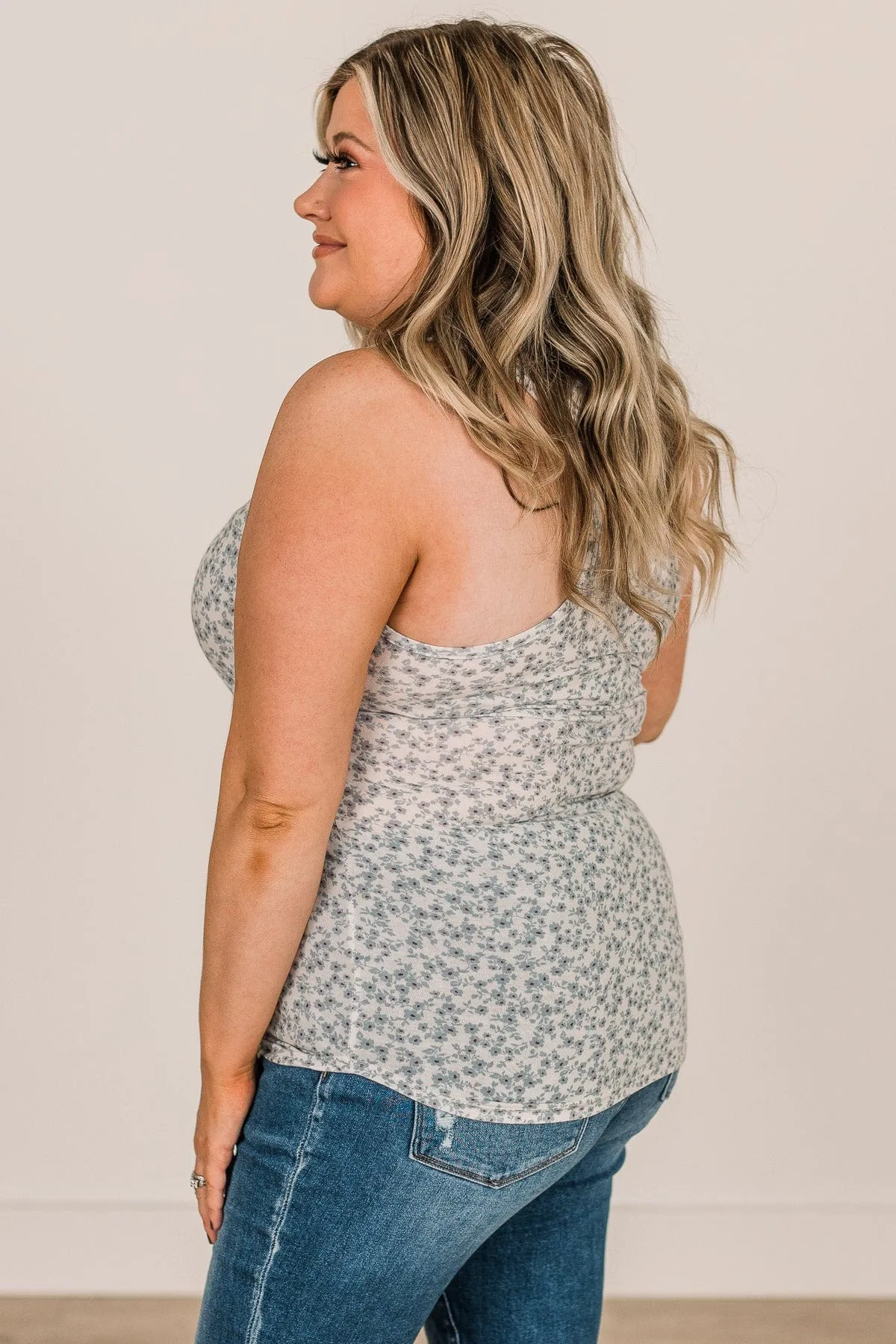 So Into You Floral Tank- Ivory & Blue