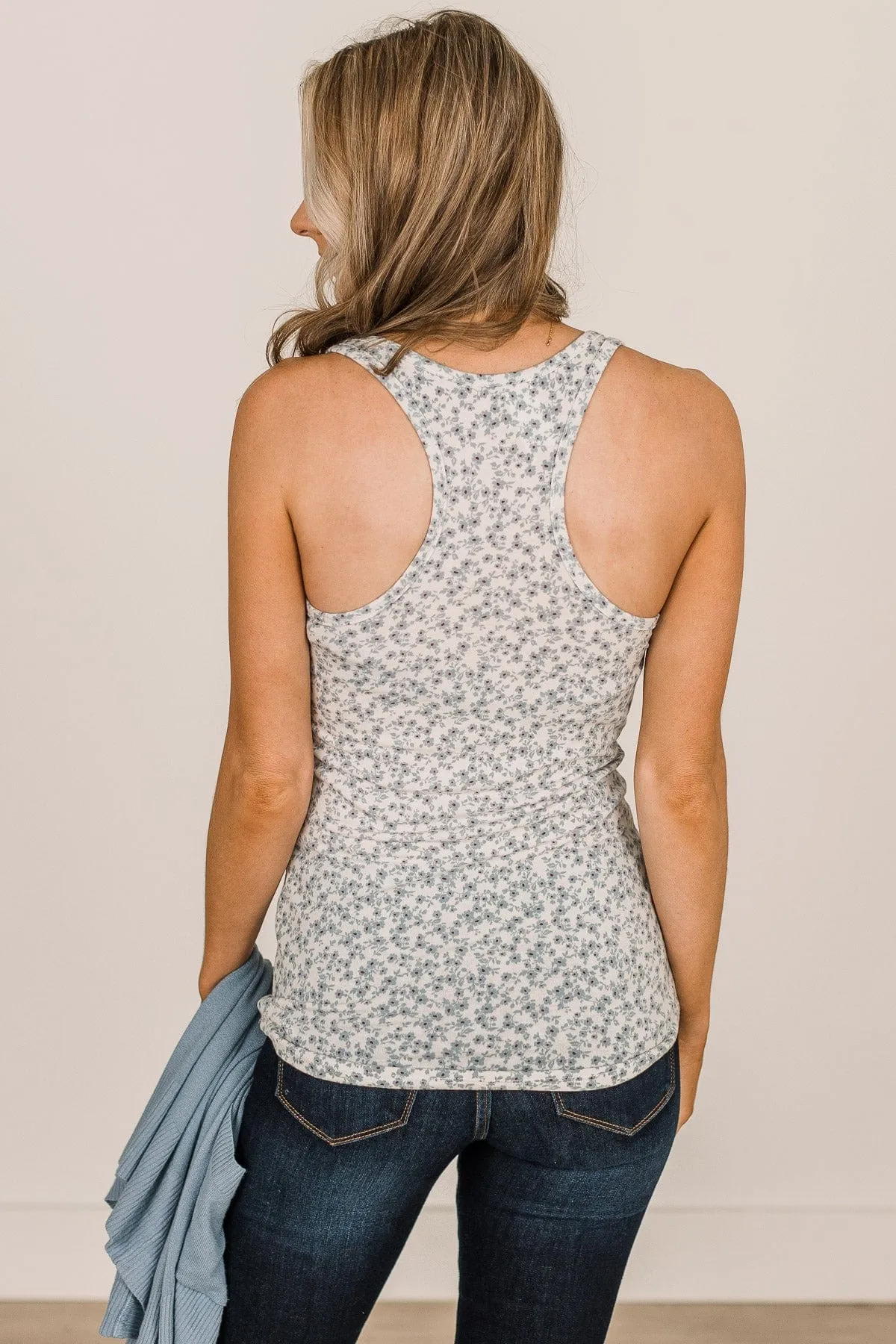 So Into You Floral Tank- Ivory & Blue