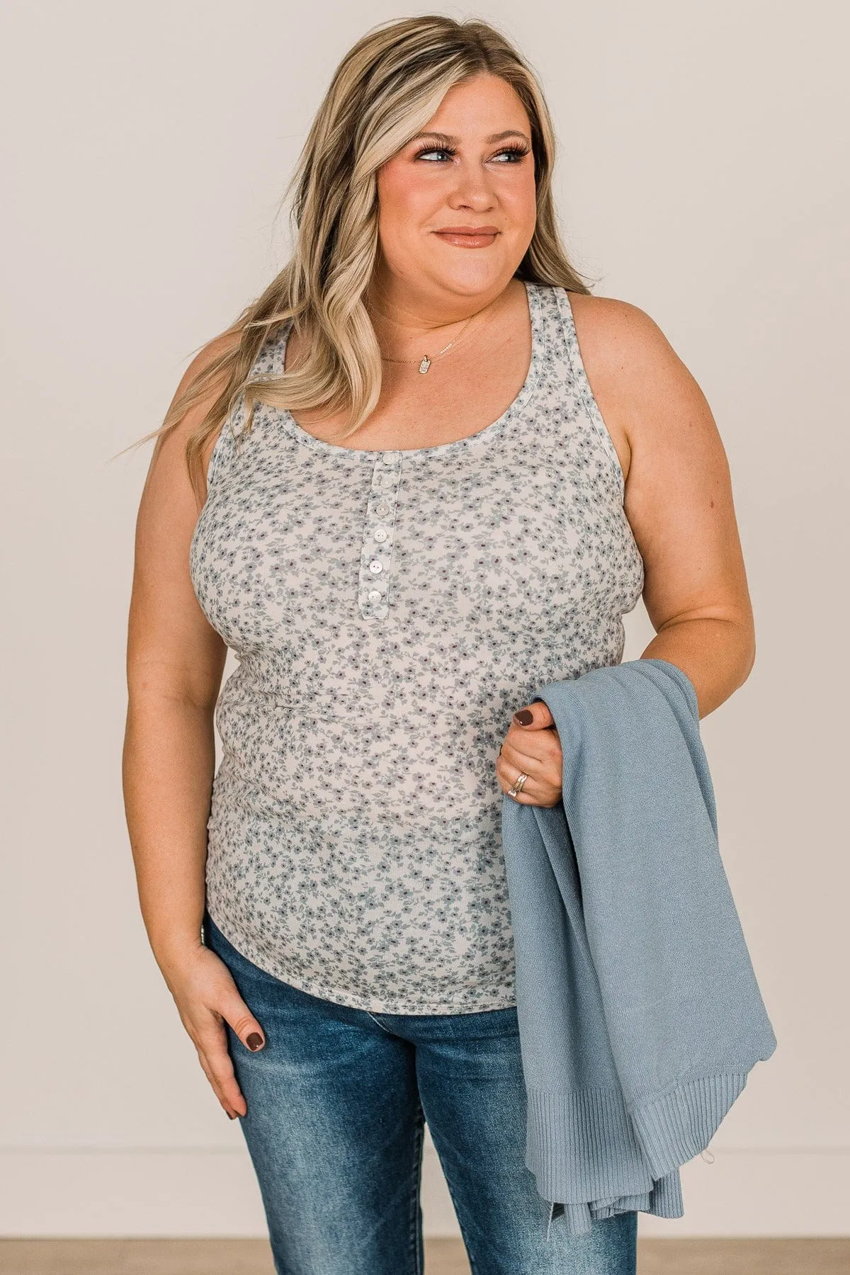 So Into You Floral Tank- Ivory & Blue