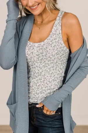 So Into You Floral Tank- Ivory & Blue