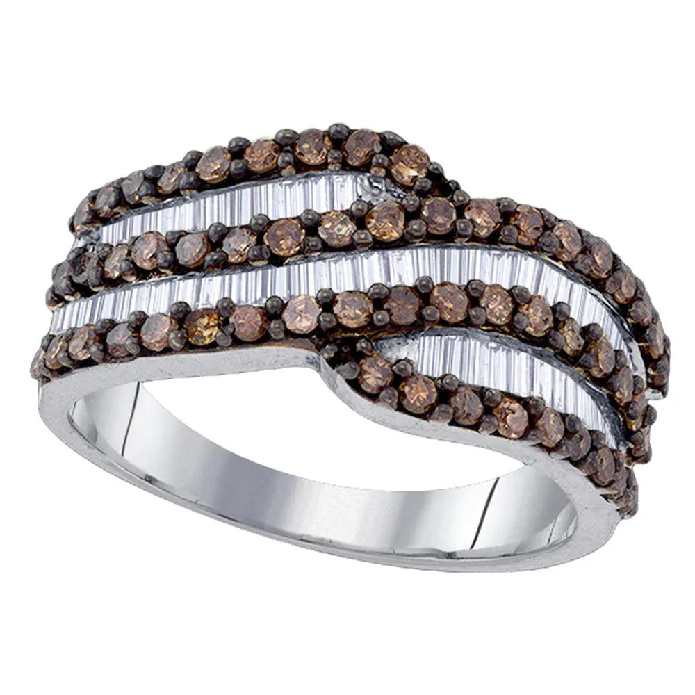 Sterling Silver Womens Round Brown Diamond Crossover Band 1-1/3 Cttw