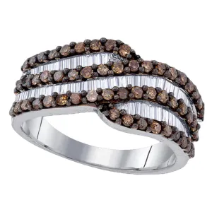 Sterling Silver Womens Round Brown Diamond Crossover Band 1-1/3 Cttw