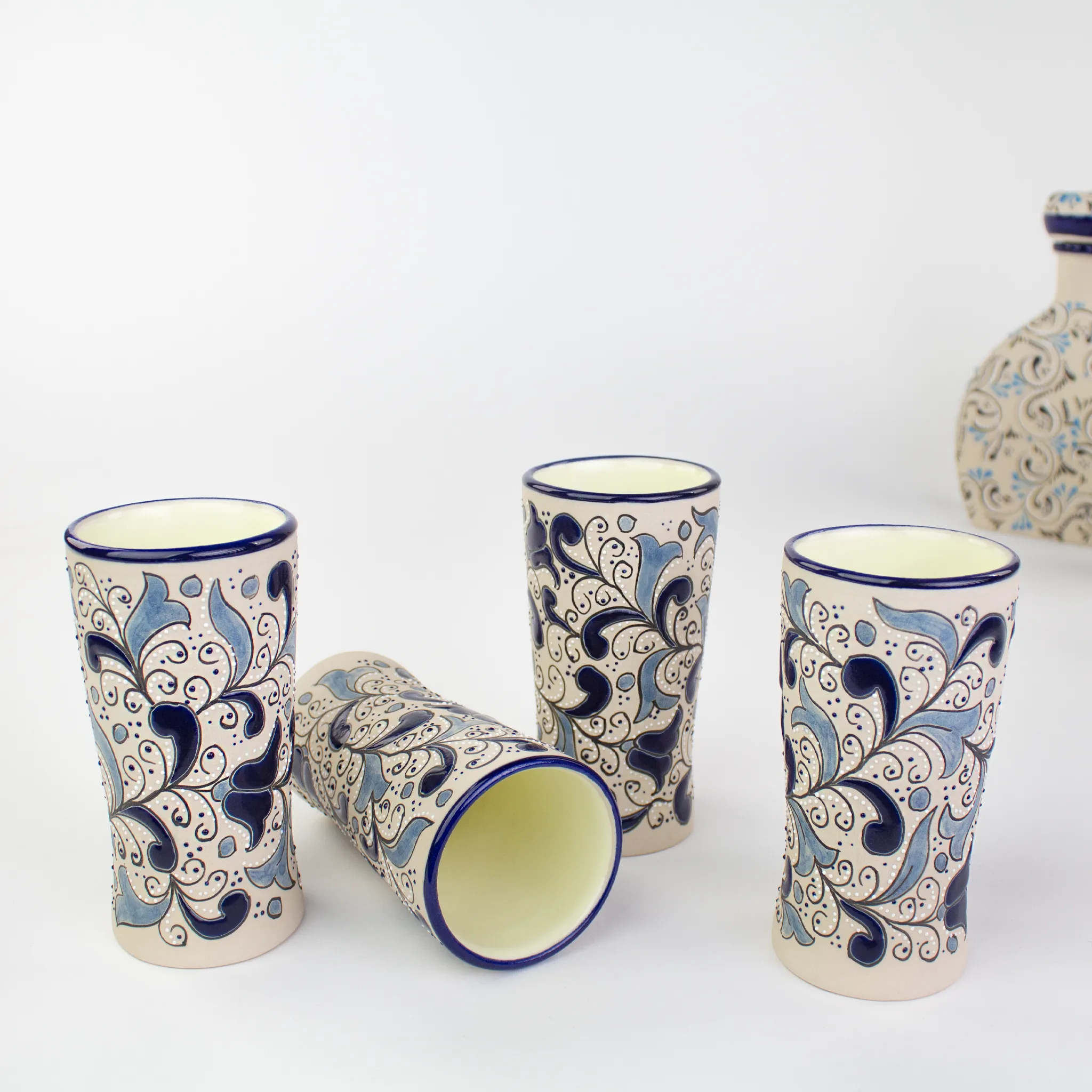 Stoneware Tumblers | Azul Hoja Hand Painted Pattern