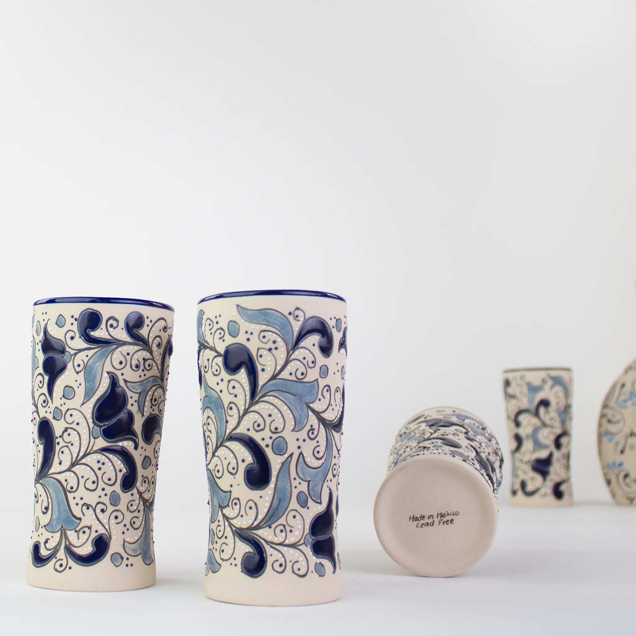 Stoneware Tumblers | Azul Hoja Hand Painted Pattern