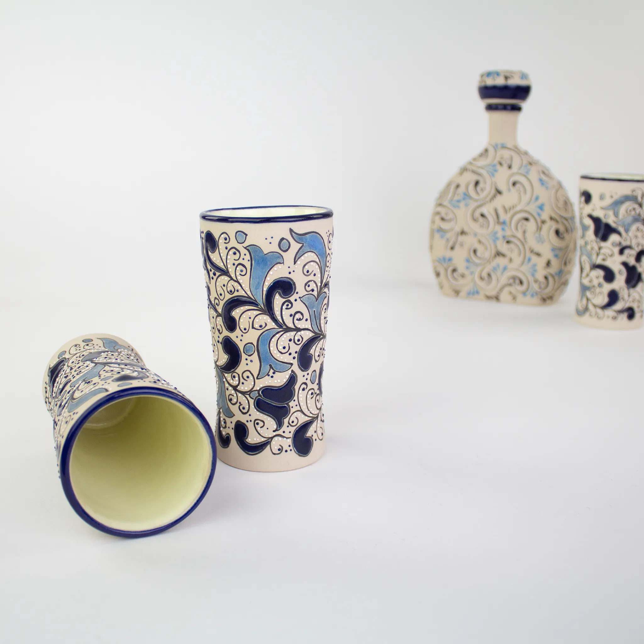 Stoneware Tumblers | Azul Hoja Hand Painted Pattern