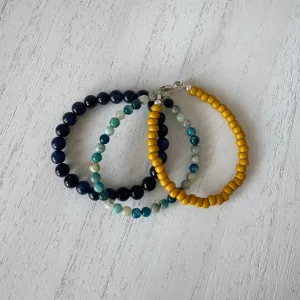 Stormy Waters and Sun Natural Stone Bead Bracelets - Set of 3 or Each