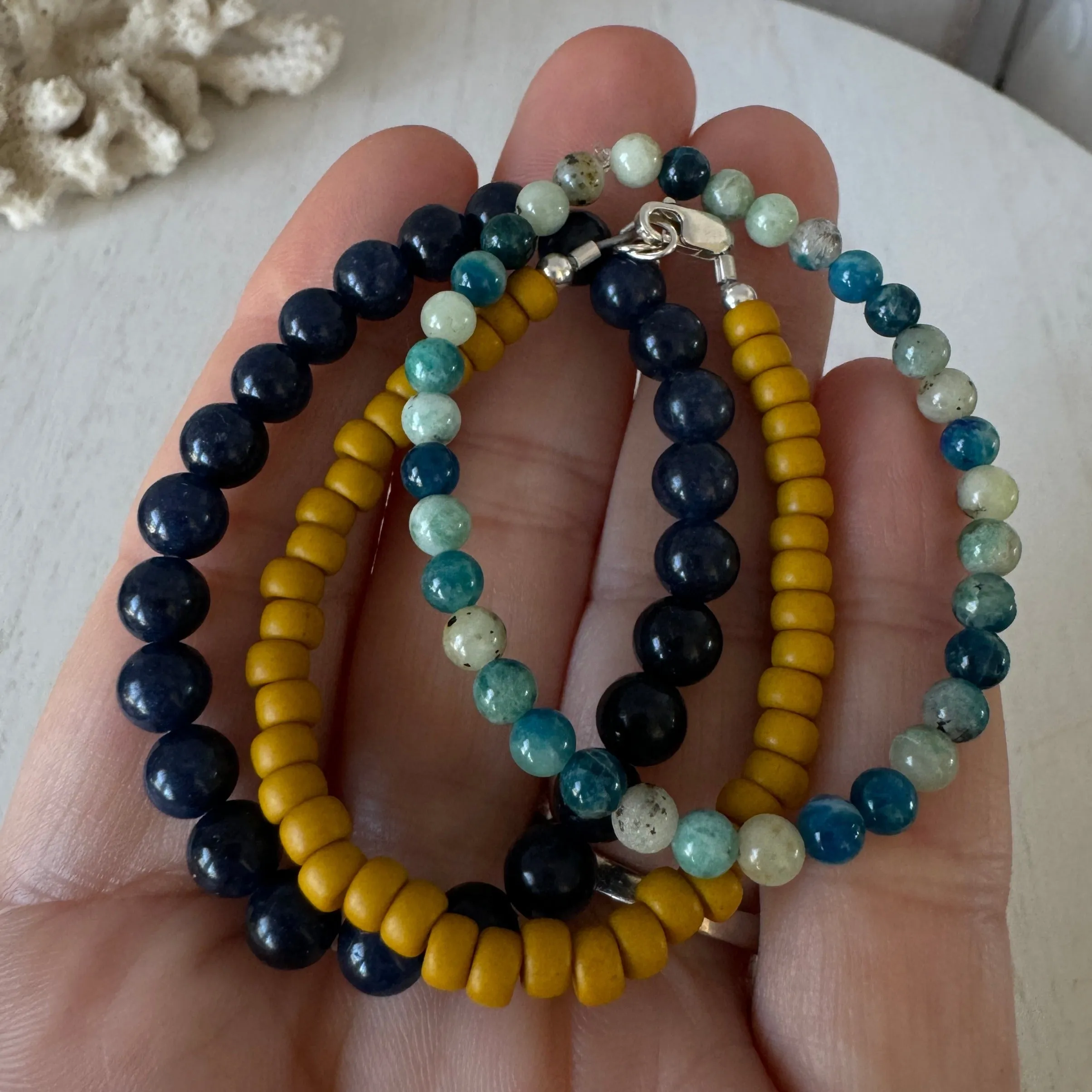 Stormy Waters and Sun Natural Stone Bead Bracelets - Set of 3 or Each
