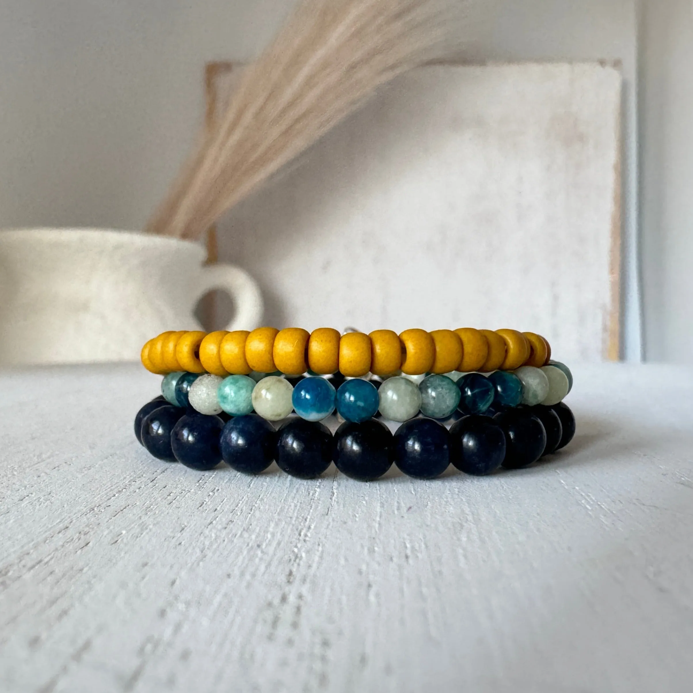 Stormy Waters and Sun Natural Stone Bead Bracelets - Set of 3 or Each