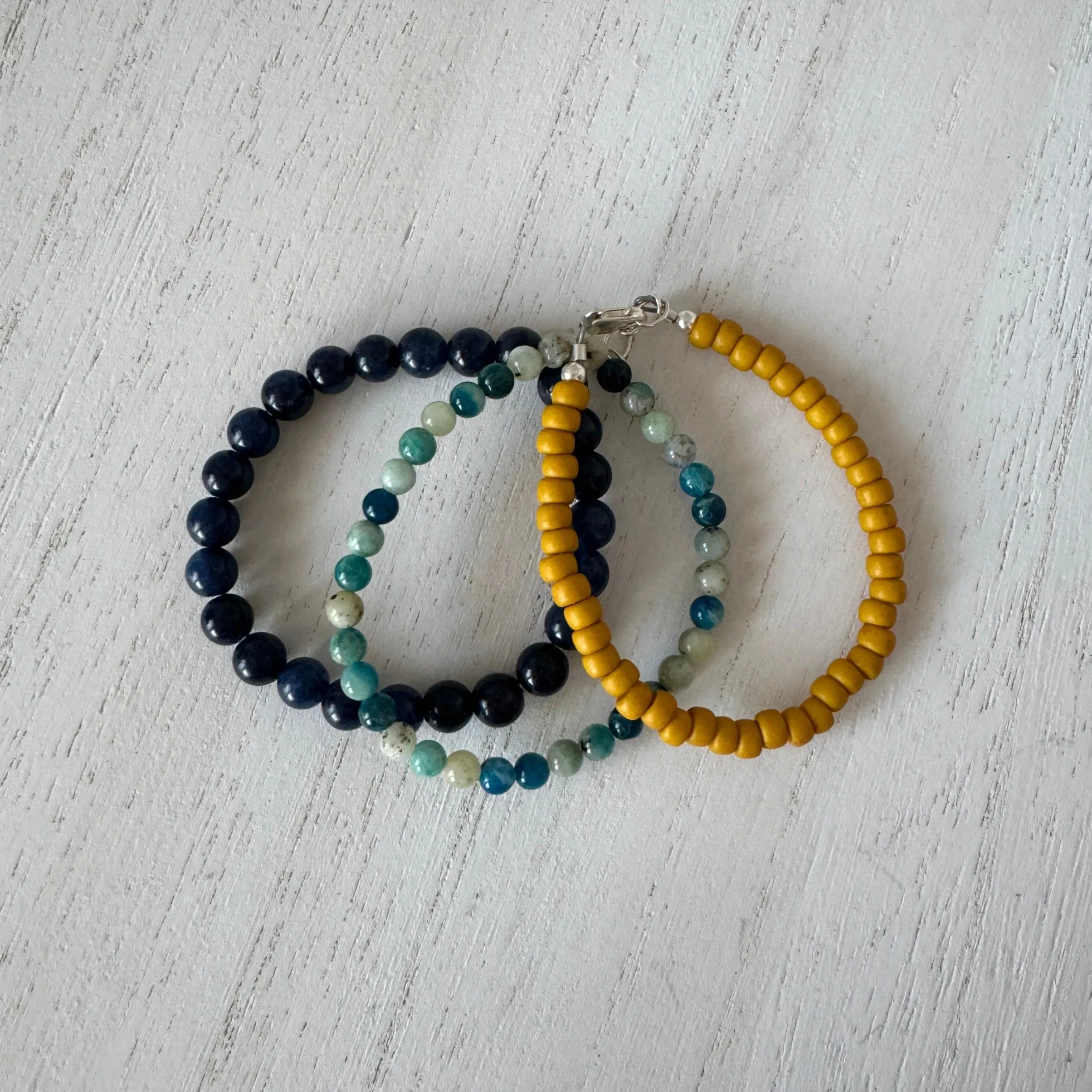 Stormy Waters and Sun Natural Stone Bead Bracelets - Set of 3 or Each