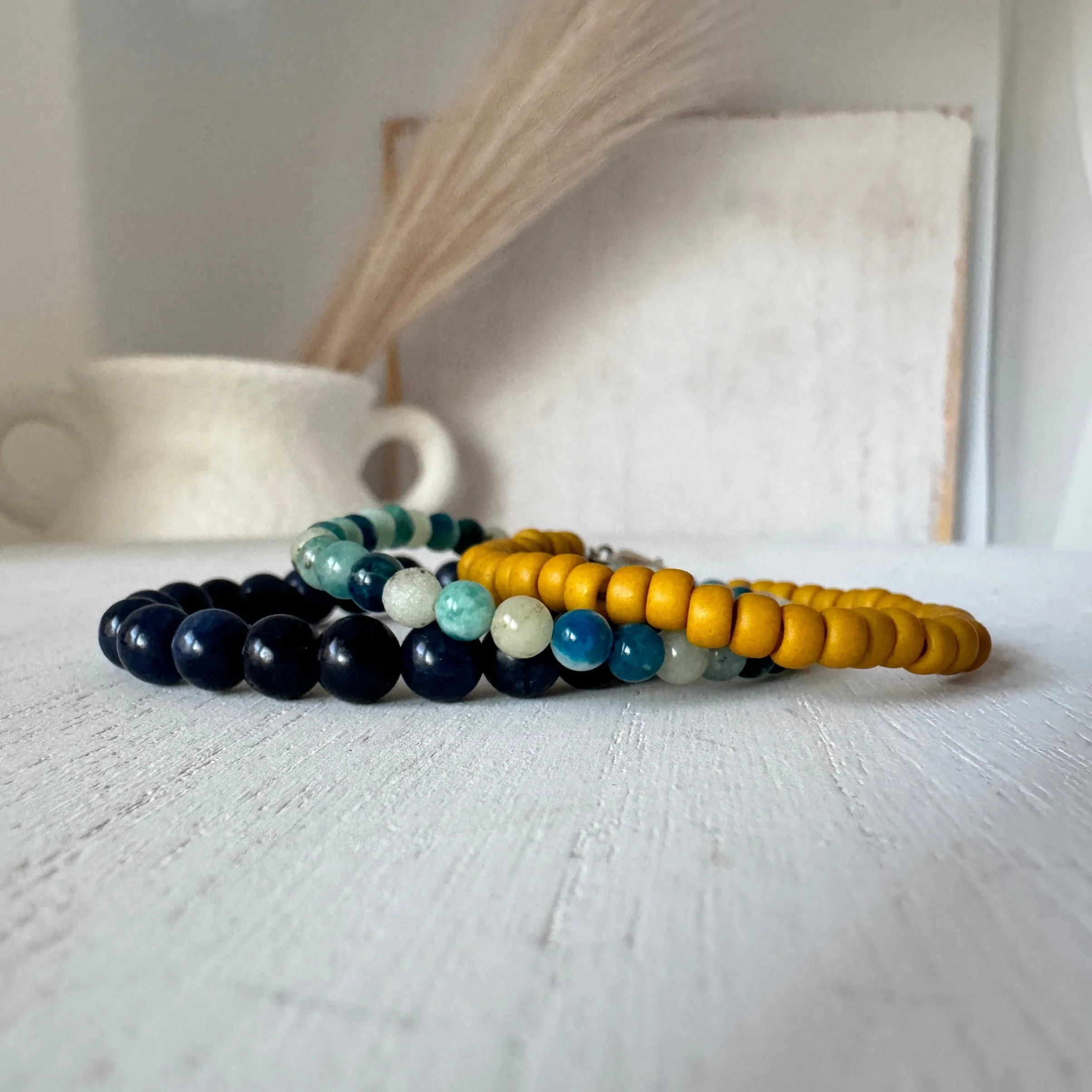 Stormy Waters and Sun Natural Stone Bead Bracelets - Set of 3 or Each