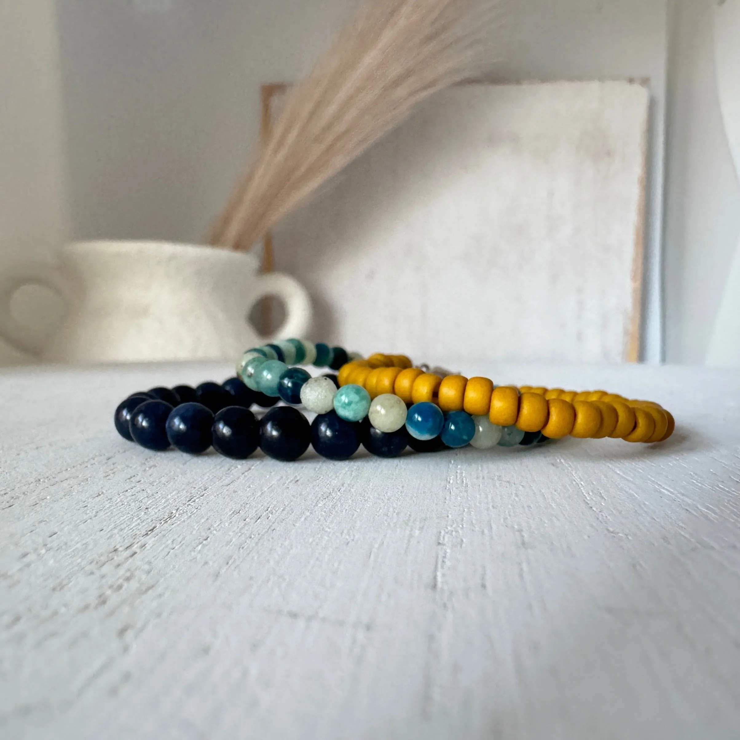 Stormy Waters and Sun Natural Stone Bead Bracelets - Set of 3 or Each