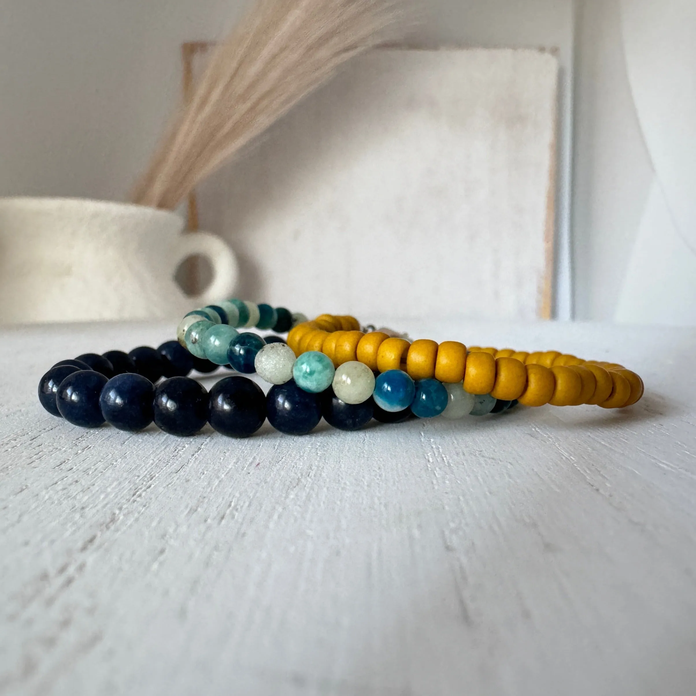 Stormy Waters and Sun Natural Stone Bead Bracelets - Set of 3 or Each