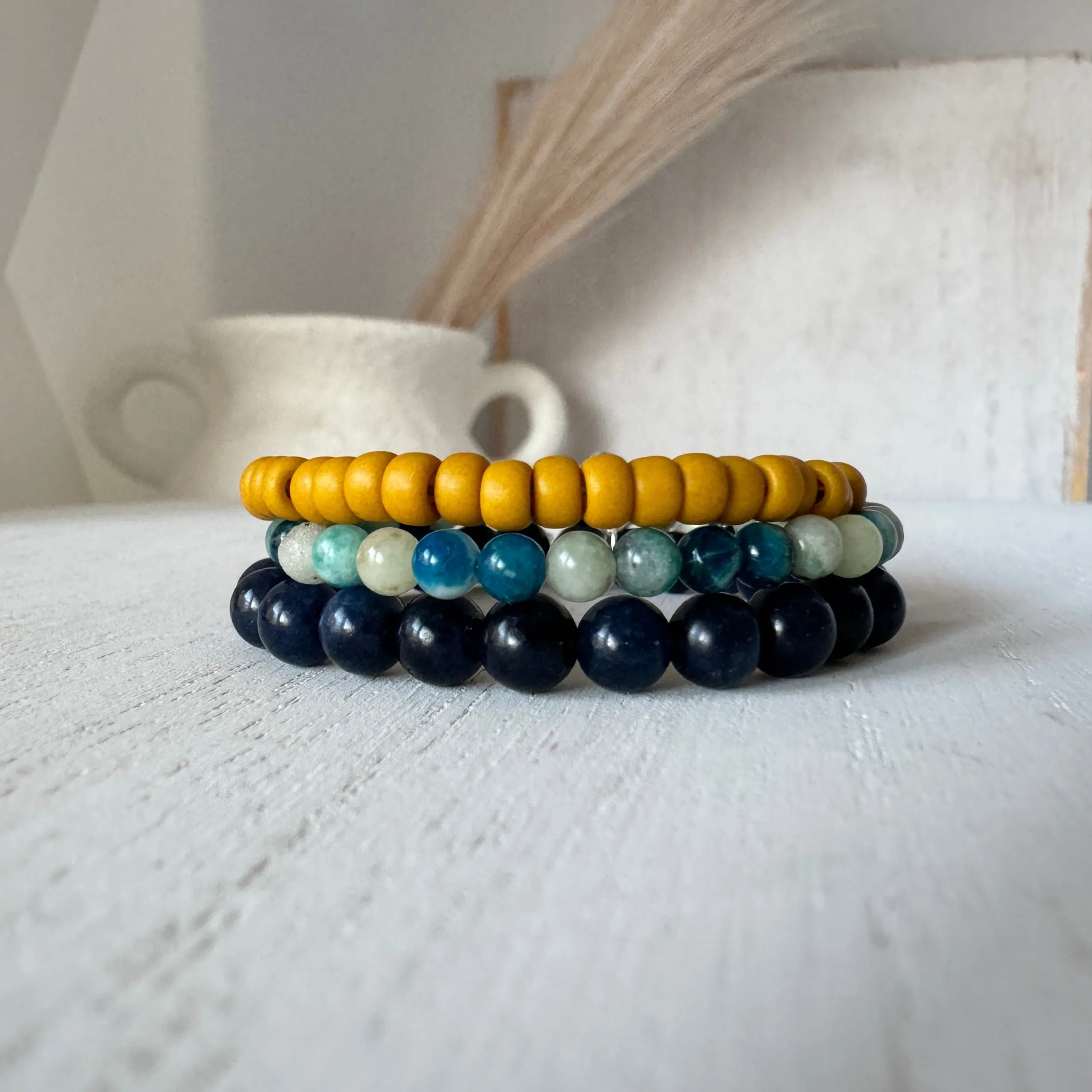 Stormy Waters and Sun Natural Stone Bead Bracelets - Set of 3 or Each