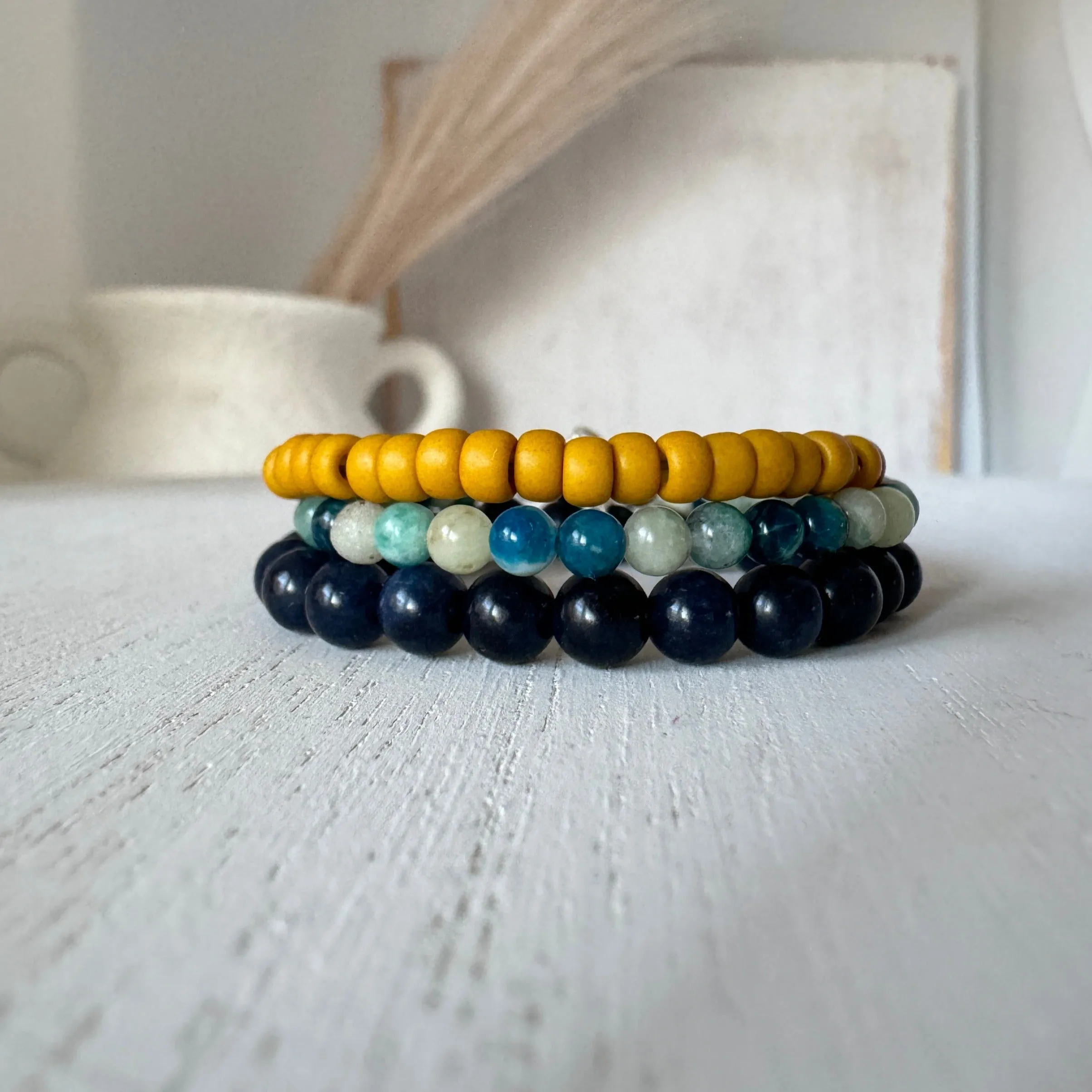 Stormy Waters and Sun Natural Stone Bead Bracelets - Set of 3 or Each
