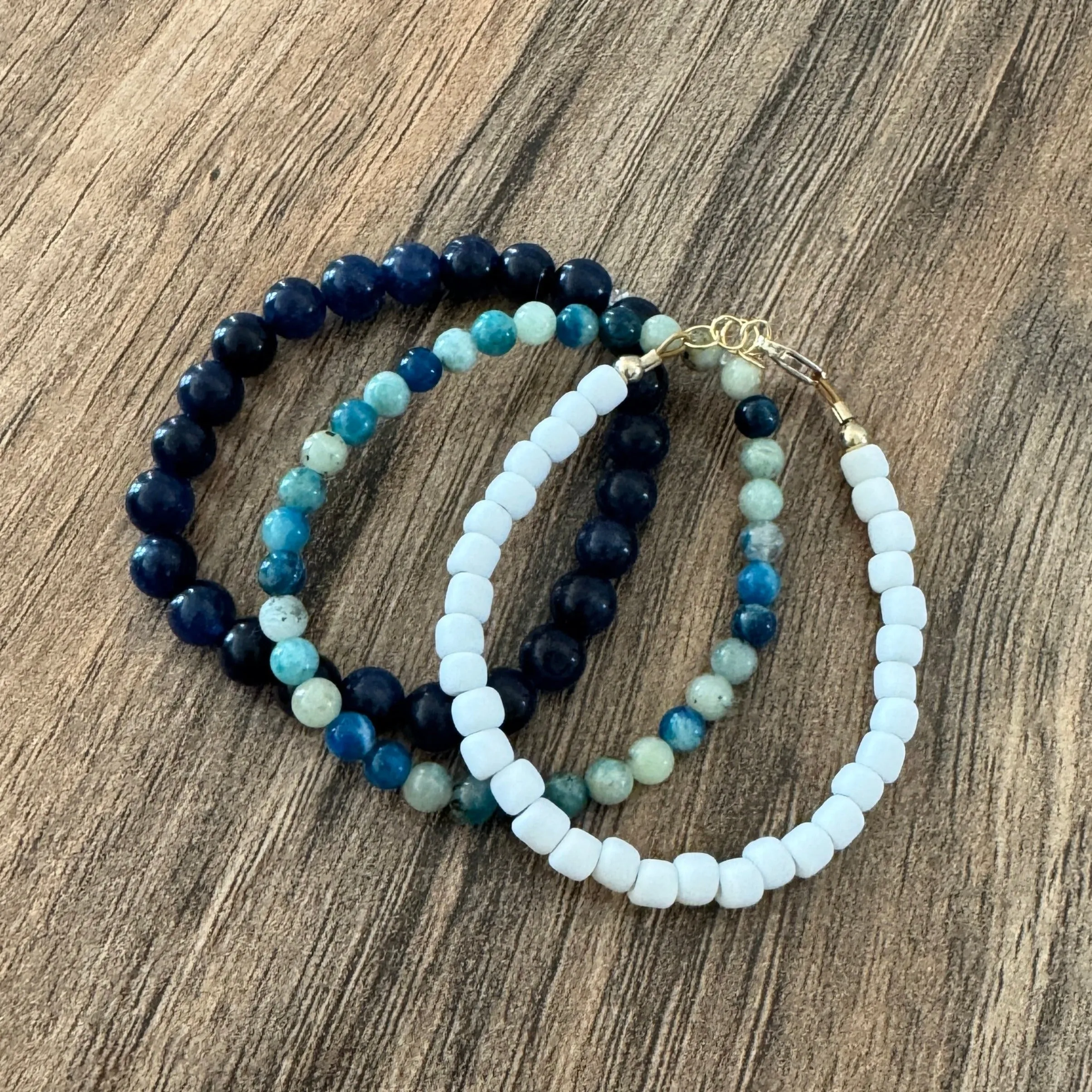 Stormy Waters and Sun Natural Stone Bead Bracelets - Set of 3 or Each