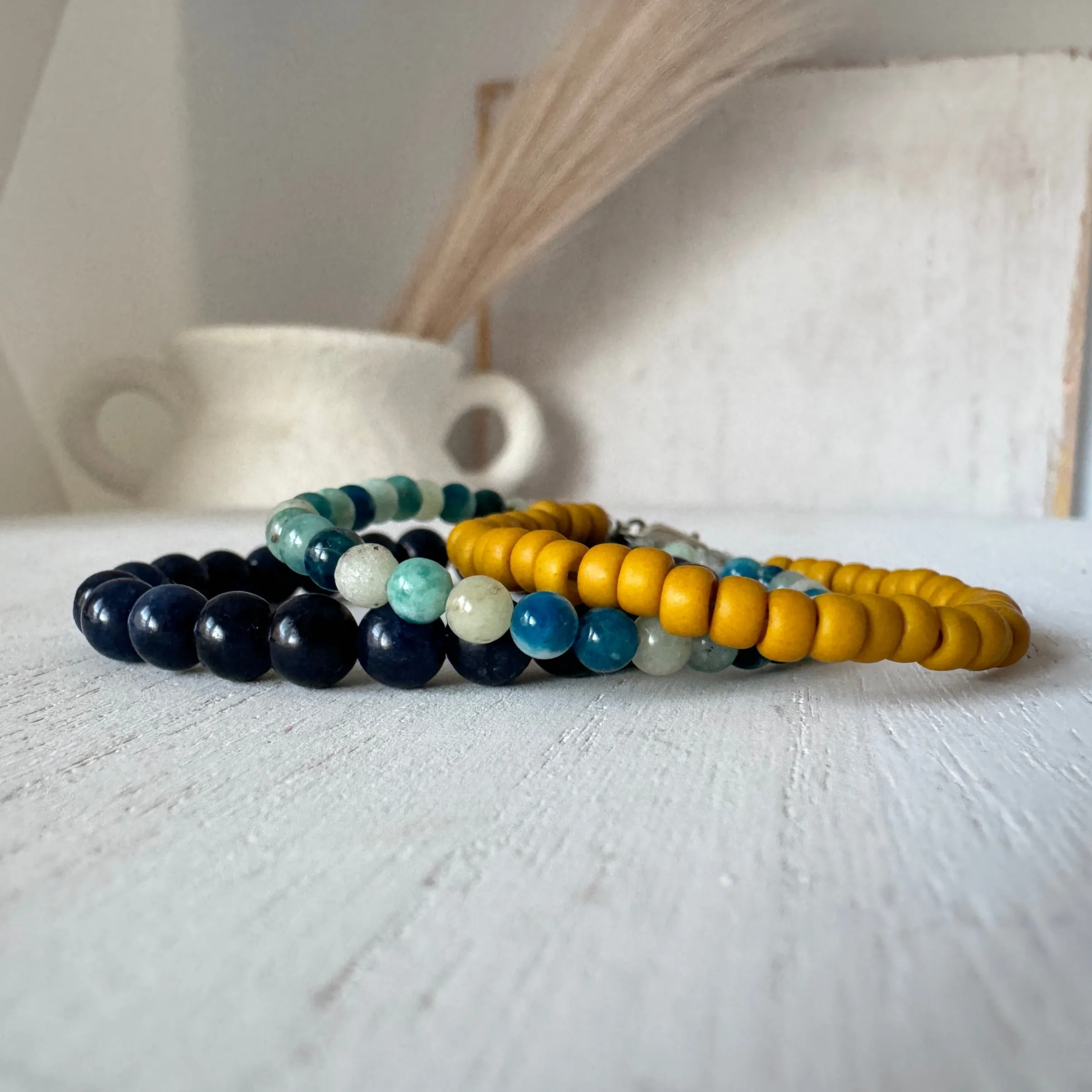 Stormy Waters and Sun Natural Stone Bead Bracelets - Set of 3 or Each