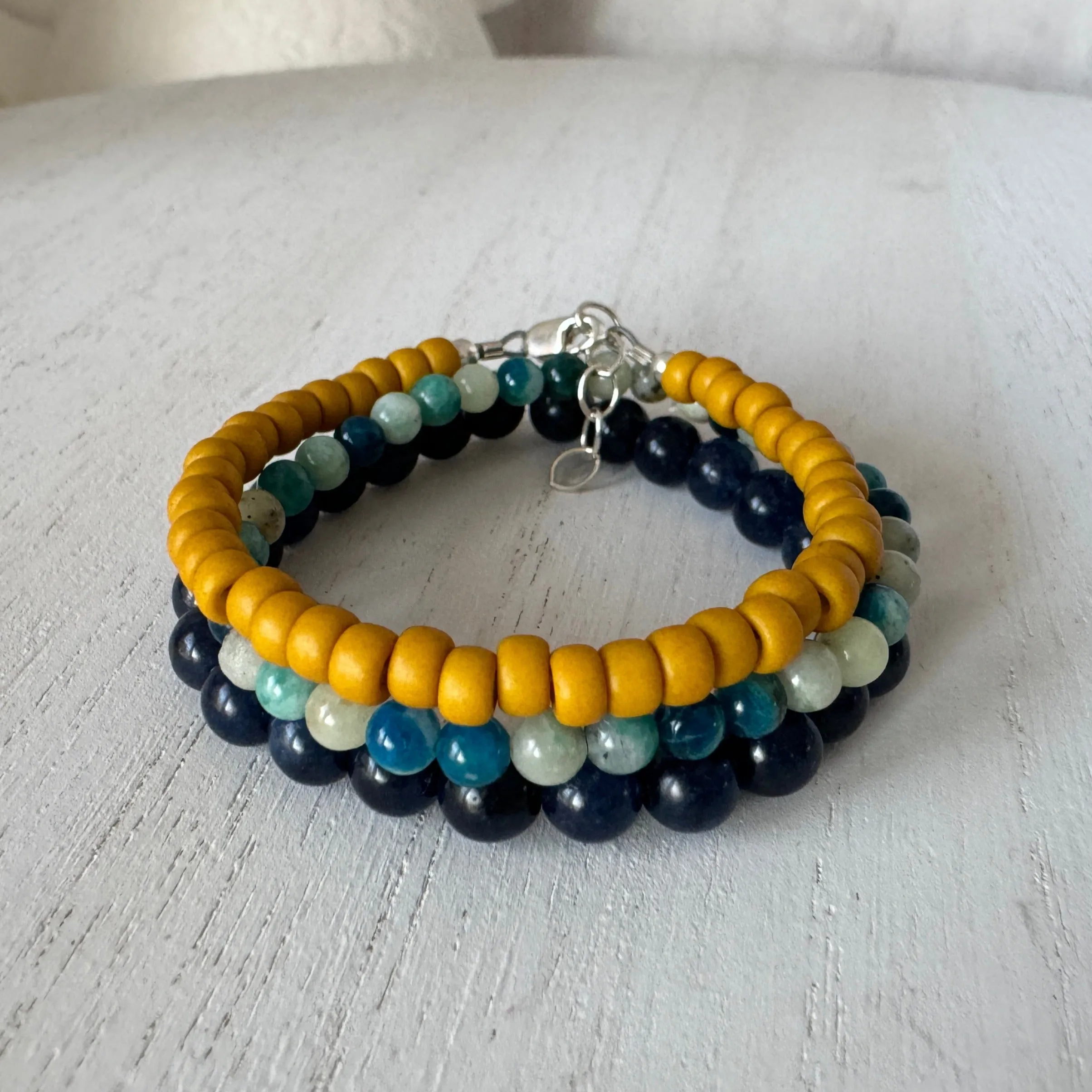 Stormy Waters and Sun Natural Stone Bead Bracelets - Set of 3 or Each