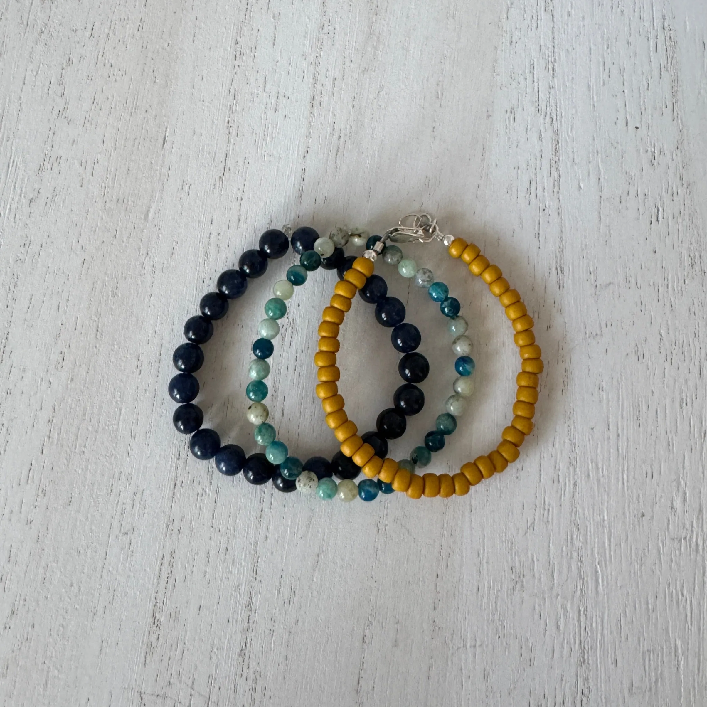 Stormy Waters and Sun Natural Stone Bead Bracelets - Set of 3 or Each