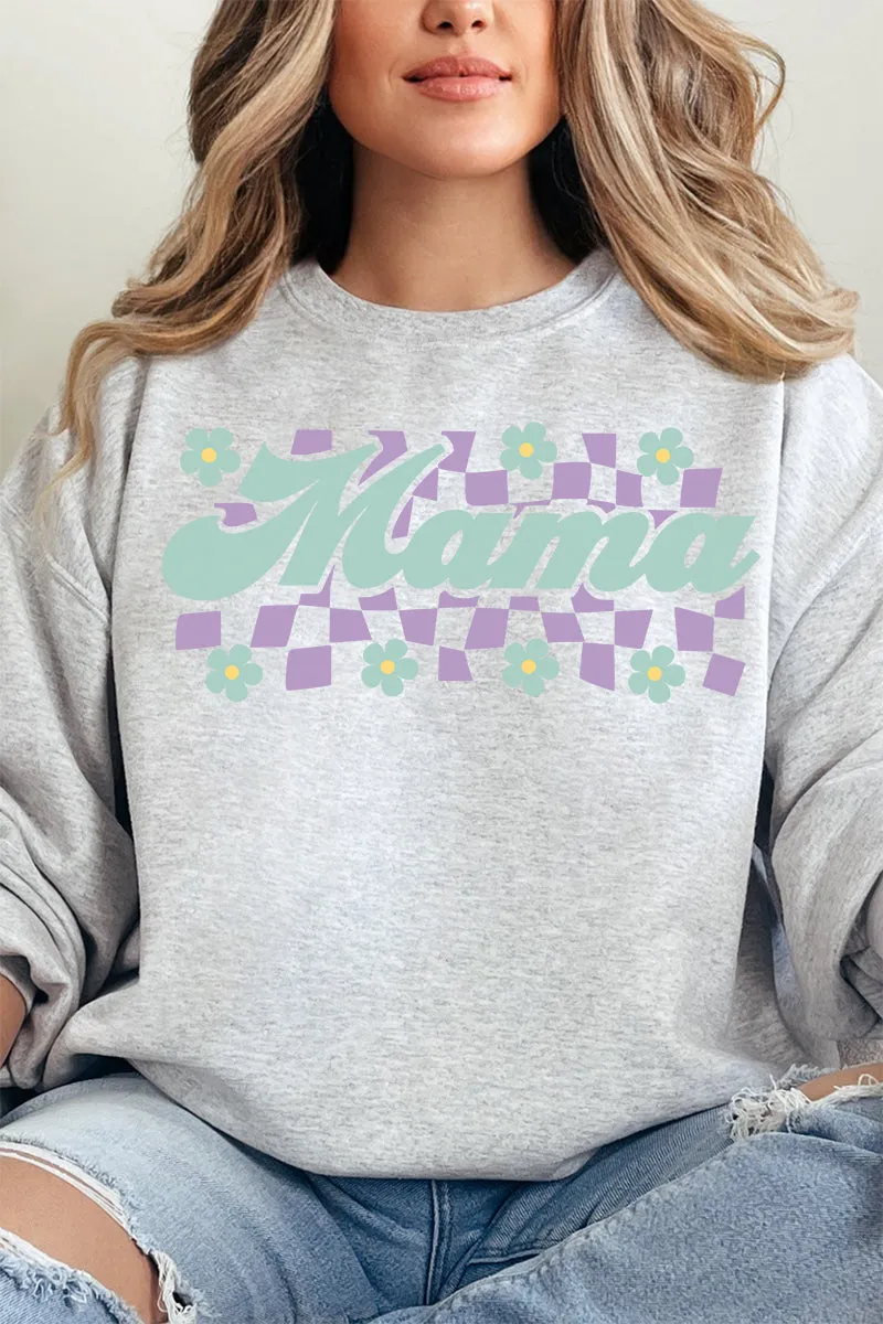 Teal Checkered Daisy Mama Unisex NuBlend Crew Sweatshirt