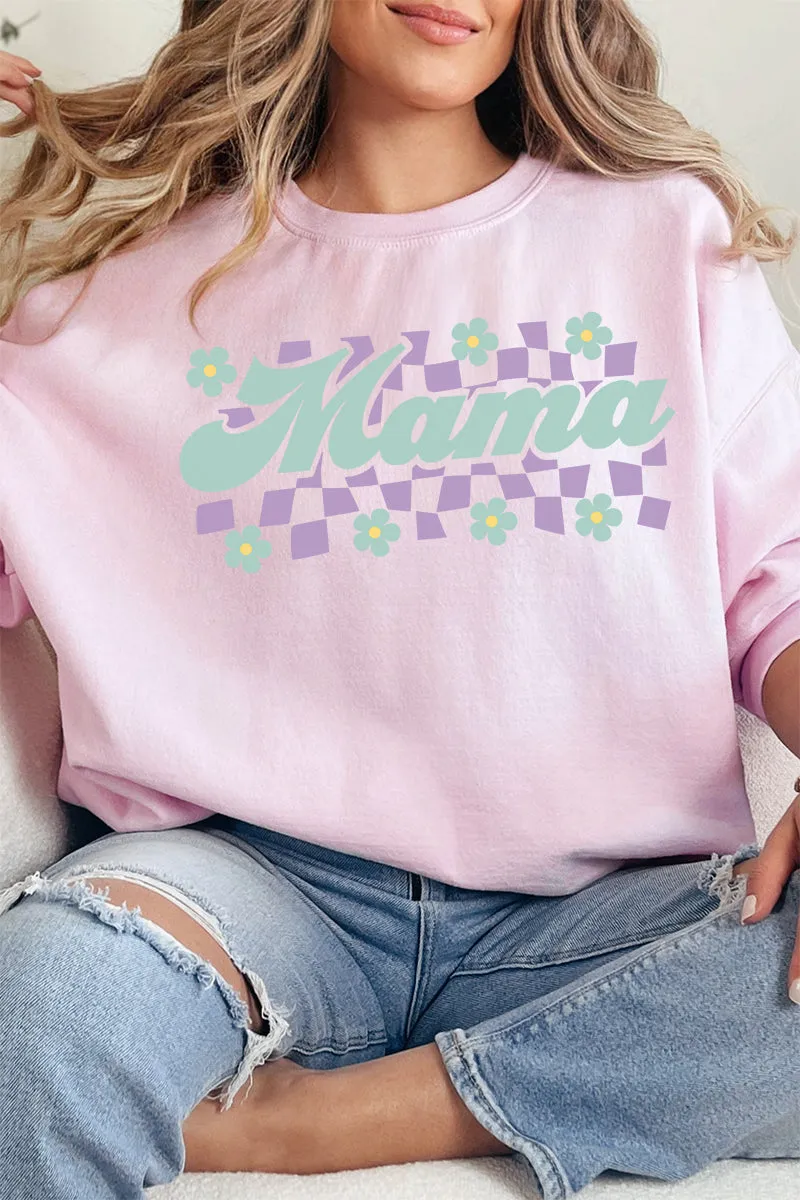 Teal Checkered Daisy Mama Unisex NuBlend Crew Sweatshirt