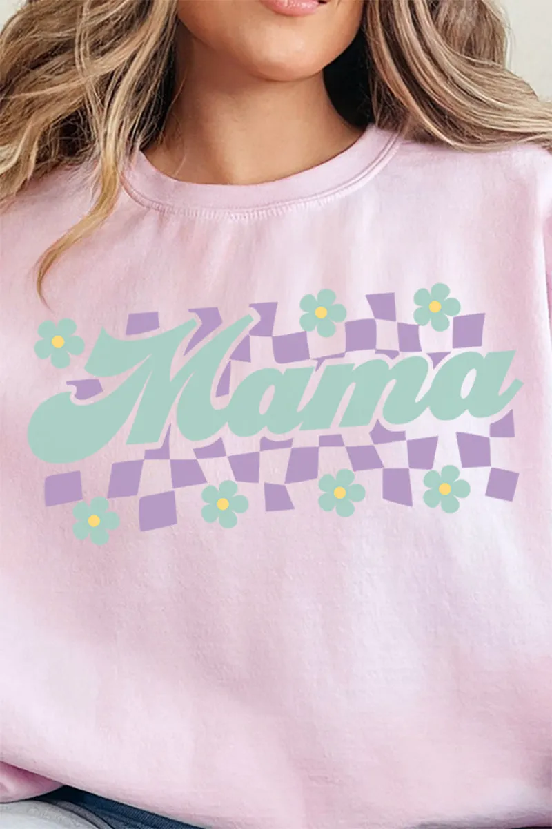 Teal Checkered Daisy Mama Unisex NuBlend Crew Sweatshirt