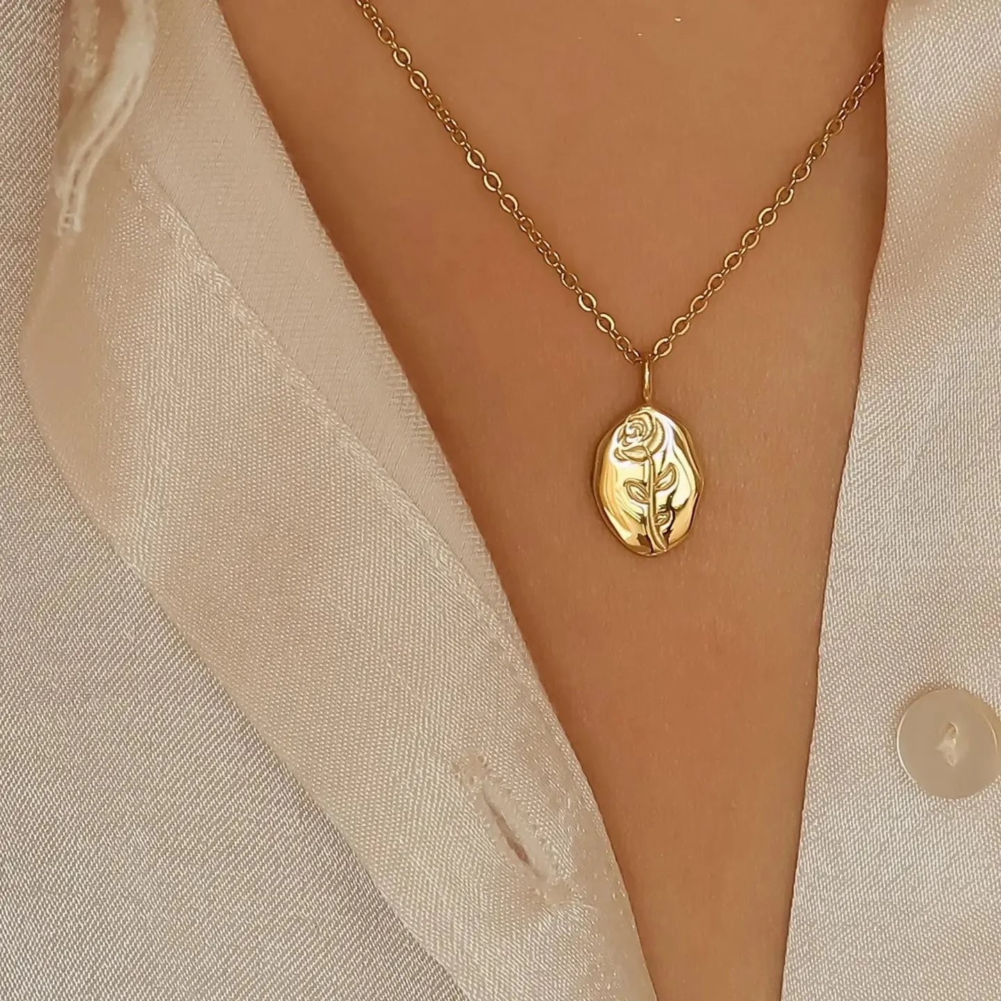 The Chrishell 18K Gold Rose Coin Necklace
