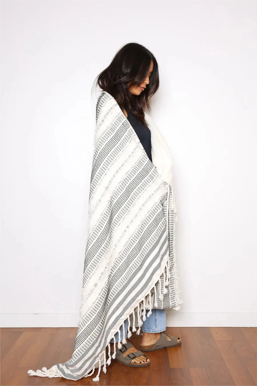 The Ophelia Fleece Throw | Black Stripe