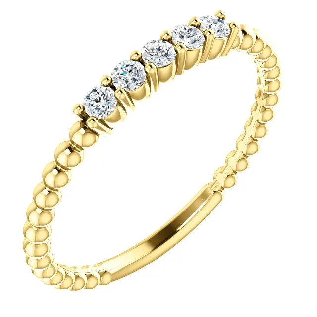Thin Beaded Diamond Stacking Ring