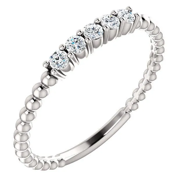 Thin Beaded Diamond Stacking Ring