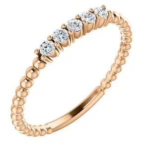 Thin Beaded Diamond Stacking Ring