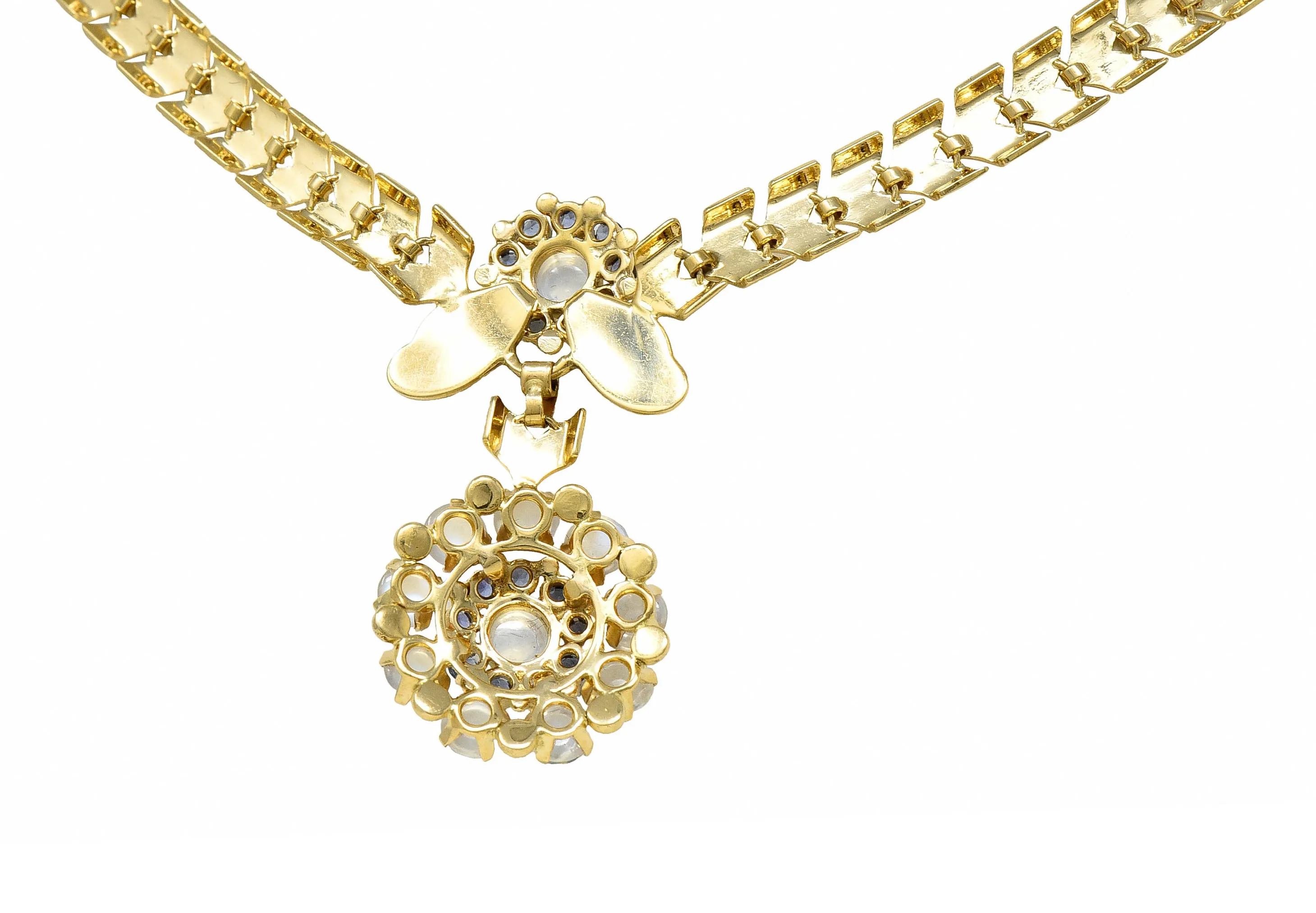 Tiffany & Co. Retro Moonstone Sapphire 14 Karat Gold Floral Cluster Necklace